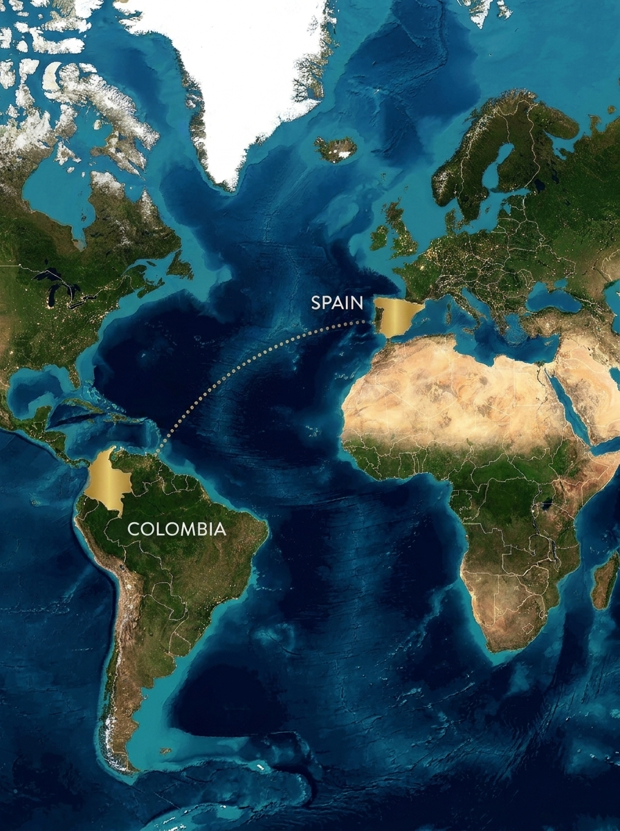 Mapa conexión legal entre España y Colombia
